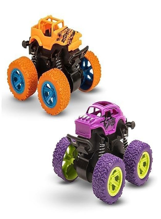 BlackZone Unbreakable Monster Truck Friction Powered Cars Toys Plastic Truck Big Rubber Tires 360 Degree Rotation Stunt 4WD Cars Gift for Kids Boys & Girls (Multicolor Monster Truck Friction 2 Pcs) - Image 1